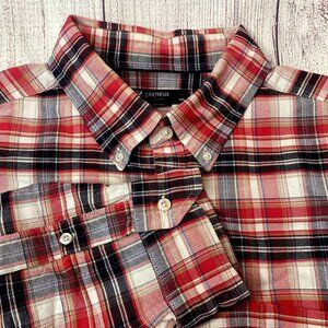 Cremieux Classic 38 Button Down Cotton Shirt Red White Blue Plaid Mens XLarge